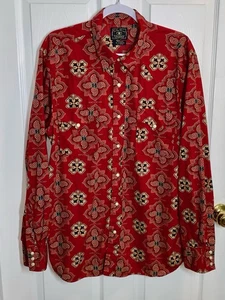 Lucky Brand Shirt Floral Western Pearl Snap Mens XL Red Rockabilly Cowboy Rodeo - Picture 1 of 11