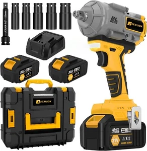 JEXUGK Cordless Impact Wrench 1/2 In High Torque Brushless 4.0Ah 2 Battery - Picture 1 of 9