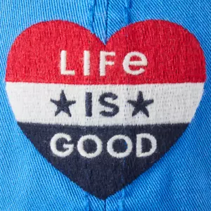 Neu mit Etikett Life Is Good zerfetztes Americana Herz blau Beachwash Chill Cap - Bild 1 von 3