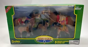 Derby Stable 5 Piece Flocked Toy Horse Set by Boley Brown w/ Brown Mane - Picture 1 of 2