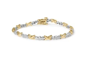 10K Two-Tone Gold 1/2 Cttw Diamond Alternating 3 Stone Bracelet (I-J, I2-I3) - Picture 1 of 7