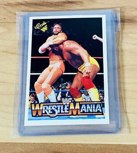 Tarjeta clásica 1990 WWF WrestleMania Hulk Hogan Macho Man Randy Savage #100 WWE casi nueva - Imagen 1 de 2