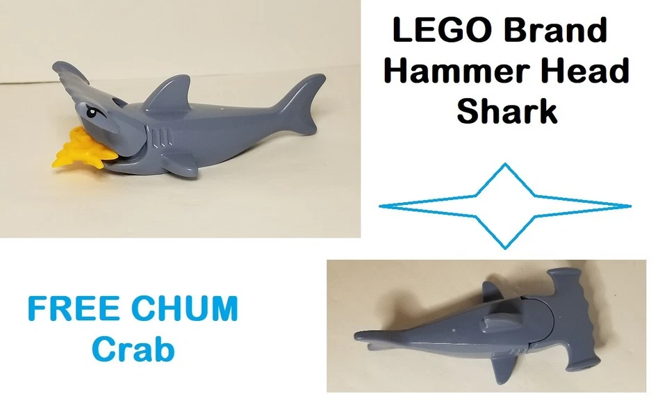 LEGO Minifigure Hammer Head Shark Blue Gray with Crab Bait Ocean Fish Animal - Image 1 of 1