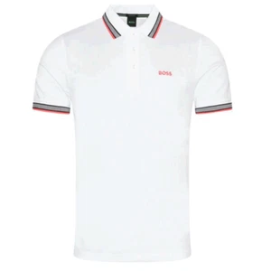 HUGO BOSS Mens Paddy Tipped Polo Shirt Regular Fit Cotton Short Sleeve White - Picture 1 of 2