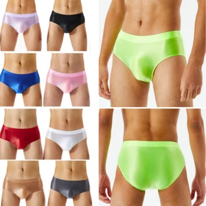 Men's Glossy Solid Color Panties Nightwear Full Cover Bikini Bottoms AU - Picture 1 of 64