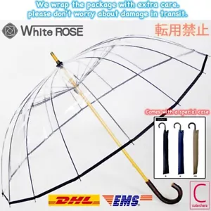 White ROSE Vinyl Umbrella Transparence Long Handled WR0016 Black Japan Express - Picture 1 of 10