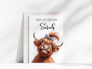Biglietto di compleanno mucca delle Highland personalizzato, divertente biglietto di compleanno A5 - Foto 1 di 1
