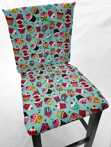 Fundas traseras o fundas de asiento para silla de comedor de cupcake verde azulado - Imagen 1 de 10