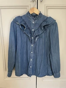 APC women’s Denim rufffle shirt. size 36 - Picture 1 of 5