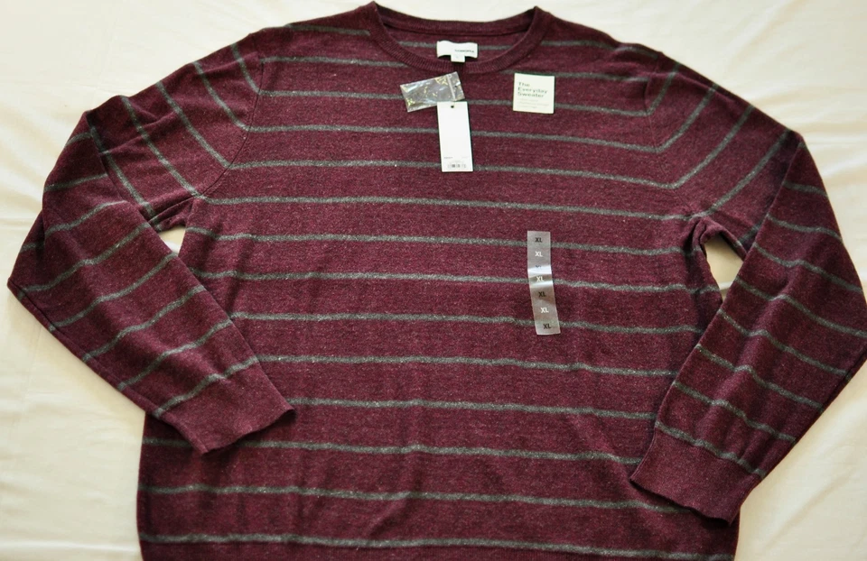 Men's Sonoma Sweater Size XL Wine Stripe Long Sleeve Cotton Crew Neck Pullover