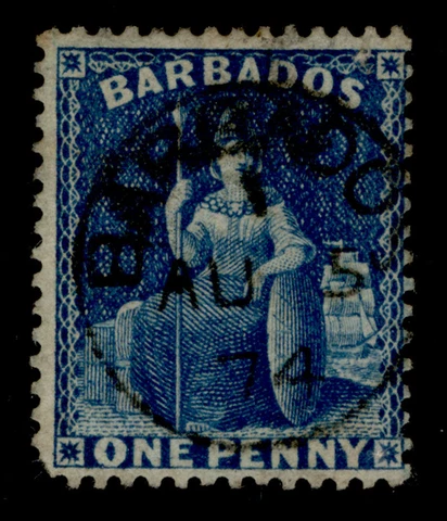 BARBADOS QV SG66, 1d deep blue, USED. CDS Cover