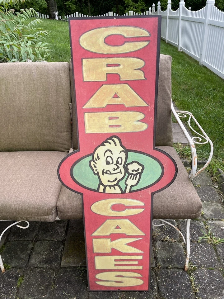 AUTHENTIC LARGE LONG JOHN SILVER'S RESTAURANT CRAB CAKES RETIRED STORE SIGN - Image 1 of 4
