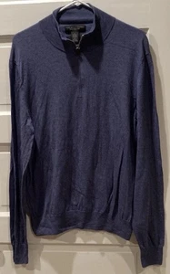 THE MENS STORE Bloomingdales 1/4 Zip Men’s Sweater Leather Trim Cashmere/Cotton - Picture 1 of 6