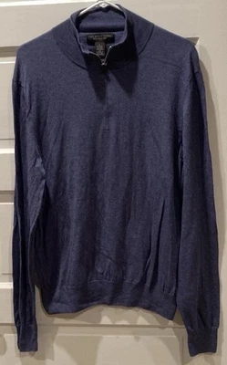 THE MENS STORE Bloomingdales 1/4 Zip Men’s Sweater Leather Trim Cashmere/Cotton - Image 1 of 4