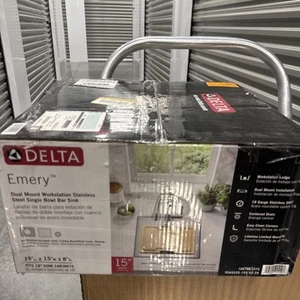 NEW Delta Emery 15 in. Drop-In/Undermount Single Bowl 18G Stainless Steel Sink - Picture 1 of 7