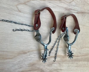 VINTAGE WEAVER Western Cowboy Toy Spurs Costume Brown Silver - Picture 1 of 8