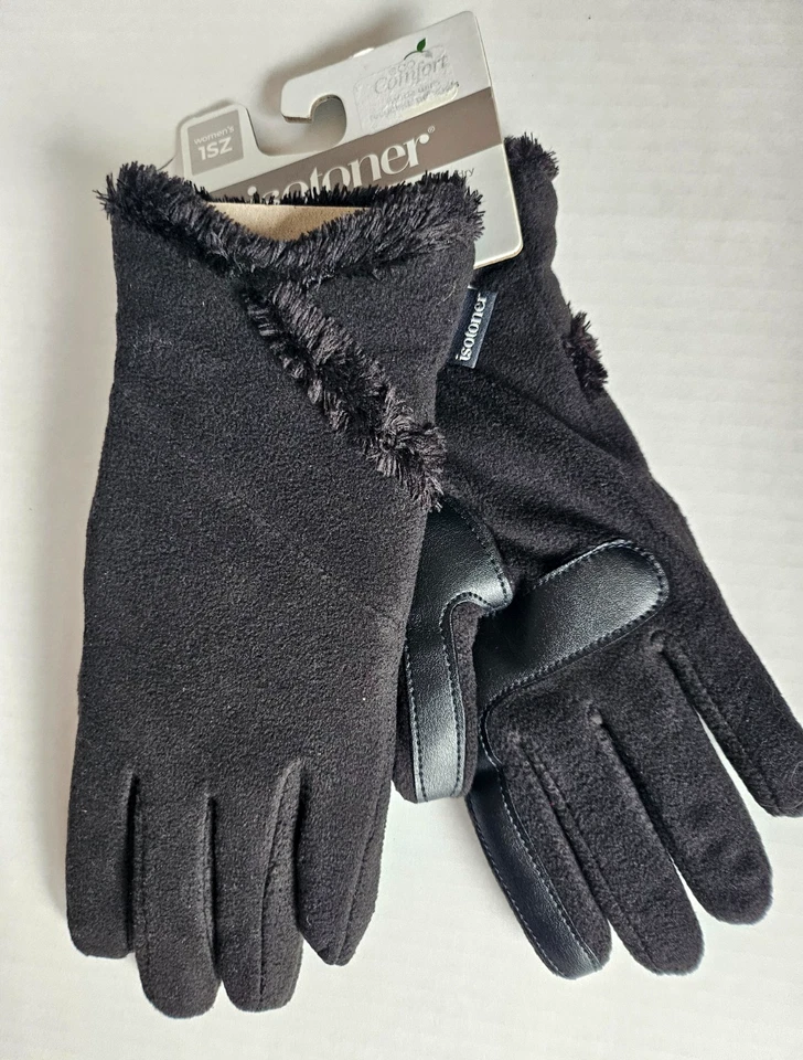 Women's Black Stretch Fleece Touchscreen Texting Cold Weather Gloves ISOTONER