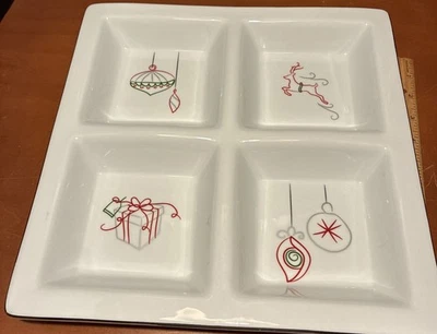 St. Nicholas Square EAT DRINK & BE MERRY 12" Square Relish Dish Tray Platter - Image 1 of 4