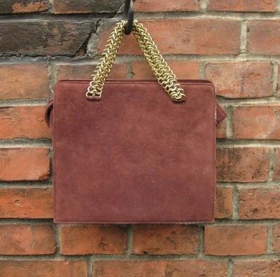 Borsa a tracolla Prada scamosciata marrone catena quadrata vintage autentica - Immagine 1 di 4