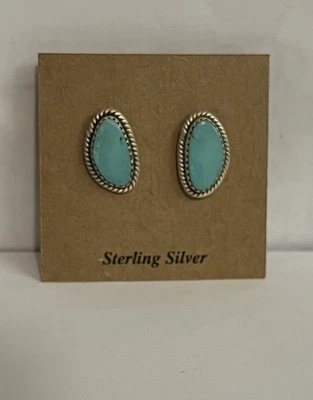 Pendientes de plata de ley 925 Royston turquesa piedra natural poste trasero $85 Foto 1 de 4