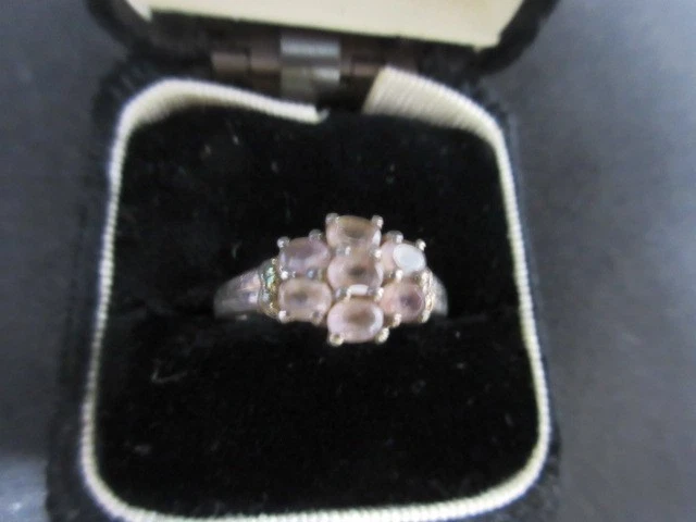 Vintage 7 Stone White Sapphire Ring, Size 6.5 , Marked Sterling, Very Good Cond! - Image 1 of 4