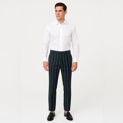 Pantalones Burberry Londres Inglaterra Lana Algodón Rayas Verde Marino Talla 52/36R Nuevos Foto 1 de 4