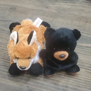 Lot Of 2 Small Aurora Plush Animals Fox Black Bear Tags Great Condition - Picture 1 of 6
