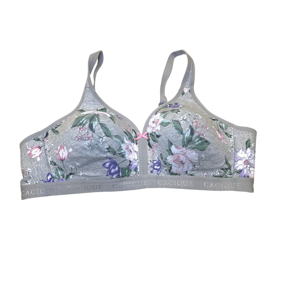 Sujetador cómodo cobertura completa estampado floral gris cacique talla grande 48B inalámbrico nuevo sin etiquetas Foto 1 de 4