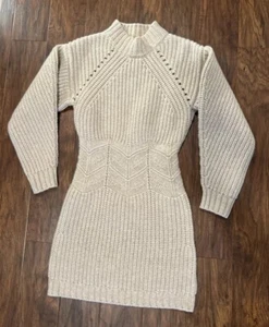 Nicholas Ilya Beige Sweater Dress Lambswool Chevron Knit Sz XS - Picture 1 of 12