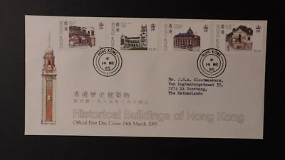 1985 Hong Kong First Day Cover FDC to Hague Netherlands Historical Buildings - Image 1 of 2