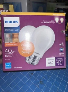(2-Pk) Philips Dimmable LED Light Bulb Frosted Soft White E26 40W NEW Pair - Picture 1 of 3