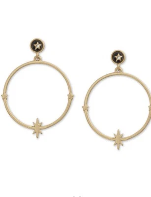 "Pendientes Lucky Brand tono dorado aro estrella negra caída 2-1/5"" X36 $29" Foto 1 de 4