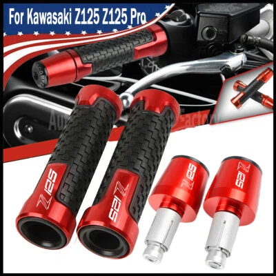 RED rubber Handlebar and Hand Grips End Caps For Kawasaki Z125 Z125 Pro NEW - Image 1 of 4
