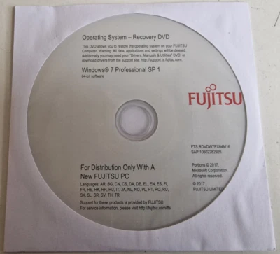 Fujitsu Microsoft Windows 7 Pro SP1 (Professional) 64-bit - OS Recovery DVD - Bild 1 von 4