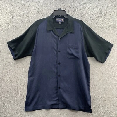 Camisa de golfista Nat Nast 100 % seda para hombre M azul marino negra manga corta abotonada Foto 1 de 4