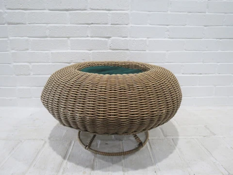 Vintage Rattan/Wicker Ottoman 20" Footstool Mid Century Iron Stool, 2 Available Cover