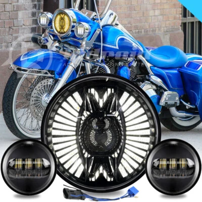 Faro redondo LED cromado de 7" + Combo de luces antiniebla de 4,5" para Harley Davidson Heritage Foto 1 de 4