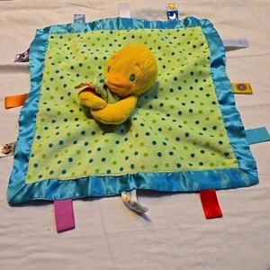 Taggies Security Blanket Plush Lovey Yellow Duck Green Blue Polka Dots Satin - Picture 1 of 5