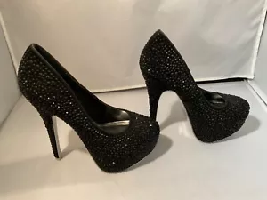 Mascotte Black Beaded Round Toe Stilotte Heels Size 7 -B5 - Picture 1 of 10