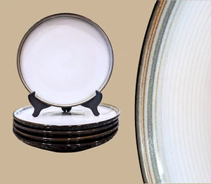 Sango Jetta Black 4830 Stoneware Dinner Plates 10-7/8" Set of 5 EUC see video! - Picture 1 of 8