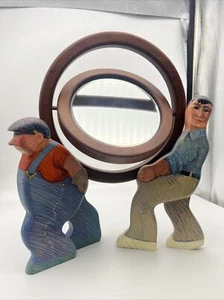 signed suzanne bloom copaesthetic 1981 wood hand carved men carrying art mirror - Picture 1 of 12