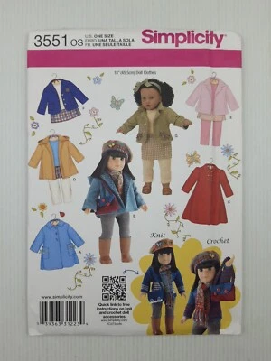 Simplicity Sewing Pattern 3551 Dolls Clothes Size 18" Doll NEW - image 1 of 2
