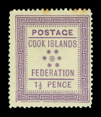 COOK ISLANDS 1892 Cook Islands Federation 1½p violet  Scott # 6  mint MH - Image 1 of 2