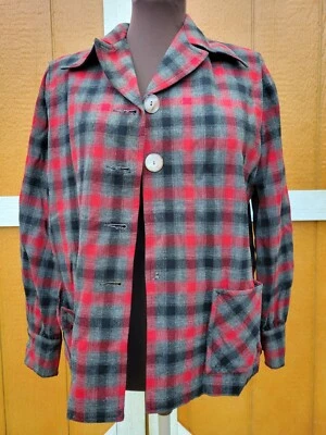 Vintage Distressed Pendleton Womens Authentic Plaid 100% Virgin Wool Coat As Is - Image 1 of 4