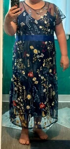 Etsy dress 2 Piece Navy Dress Sheer with Slip Embroidered Size 16 - Picture 1 of 5