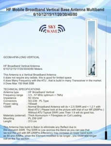 Antena móvil vertical HF 3-30MHz 27MHz 50MHz banda ancha multibanda banda ancha - Imagen 1 de 9