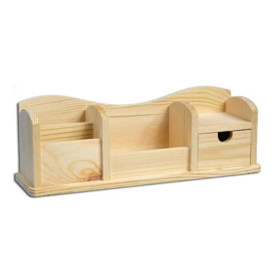 Portapenne organizer in legno da scrivania 4 scomparti e cassetto decoupage - Immagine 1 di 3