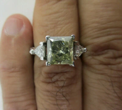 Platinum Diamond Engagement Ring Center=3.00 Carats Fancy Yellow Value=$27,500 - Image 1 of 4