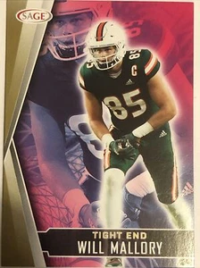 Tarjeta de novato Will Mallory 2022 Sage Hit #60 Miami Hurricanes fútbol radiocontrol oro - Imagen 1 de 1