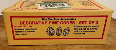 Decorative Pine Cones for Gas Fireplaces, Set of 3 Refractory Cement Pine Cones - Image 1 of 4